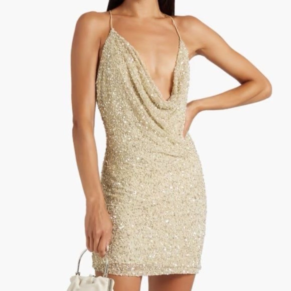 Retrofete Mich Gold Sage Sequin Mini Dress